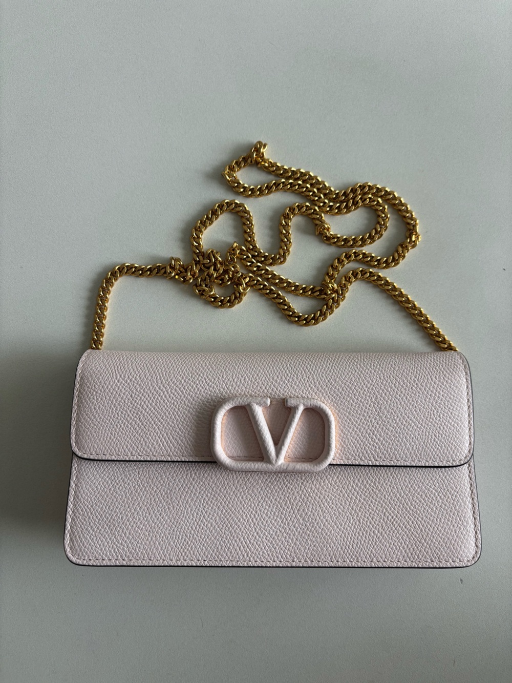 Valentino Garavani Pale Pink Leather VLogo Chain Crossbody